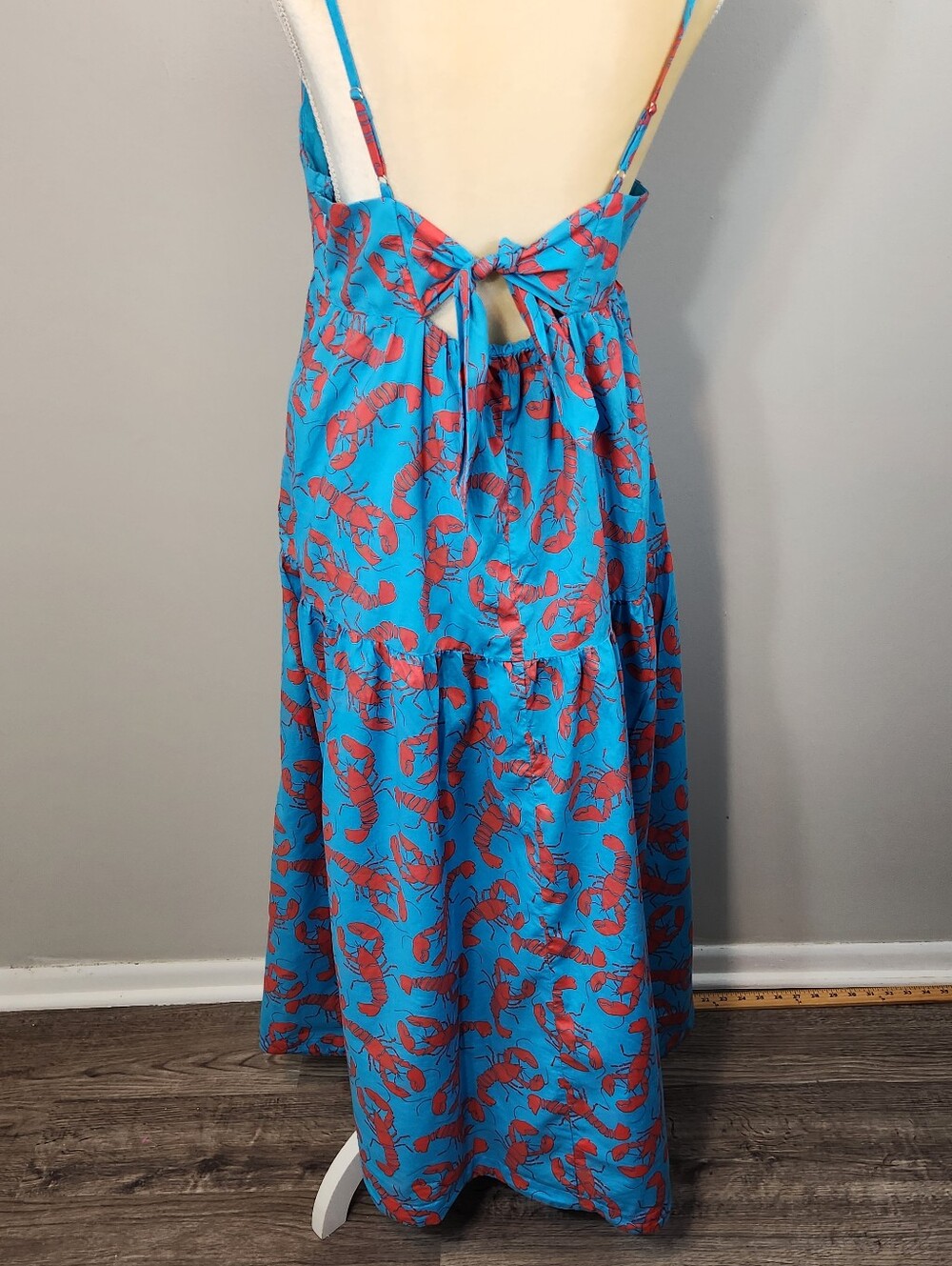 J. Crew Blue Lobster Print Tiered Cotton Maxi Dress 12 Vaca Summer Coastal - Picture 2 of 14